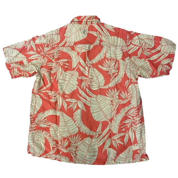 Royal Robbins Hawaiian Aloha M Shirt Bamboo Bird Of Paradise Taro Leaves Orange - Picture 2 of 13